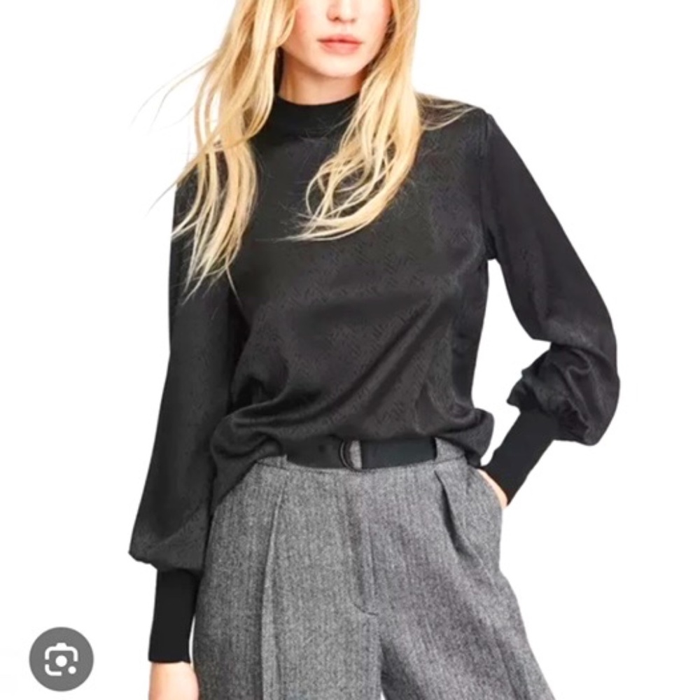 NWT  Rag & Bone Letti Jacquard Blouse, Black, Size Small